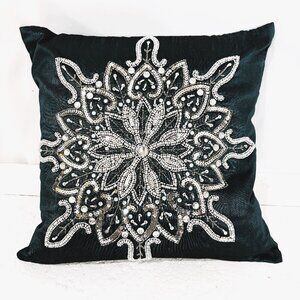 Christmas Snowflake Teal Sequin Beaded Pillow Cushion Deor  by Spencer
